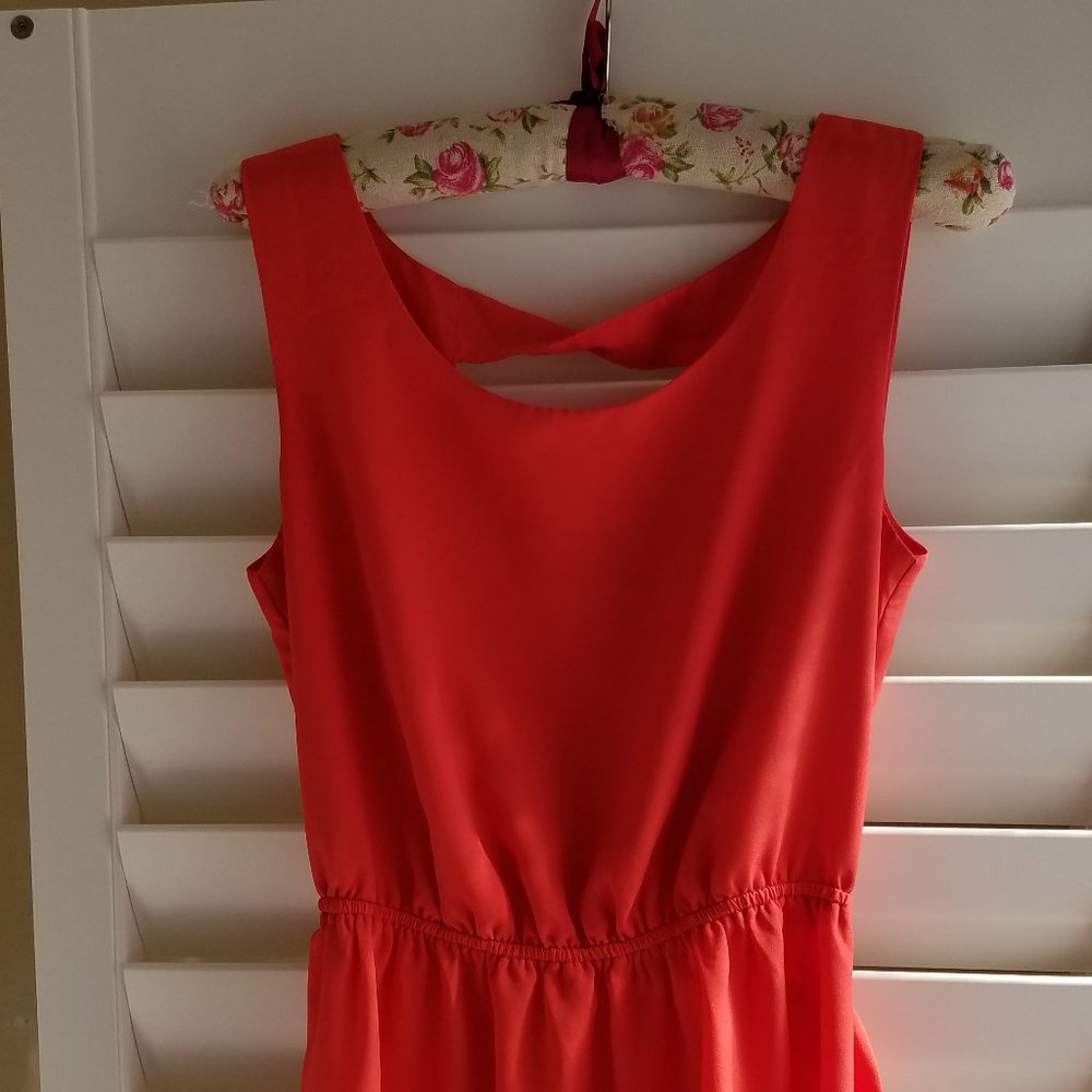 GAP Women's Small Sleeveless Skater Dress Cutout back Lava Orange Belted - Picture 5 of 10
